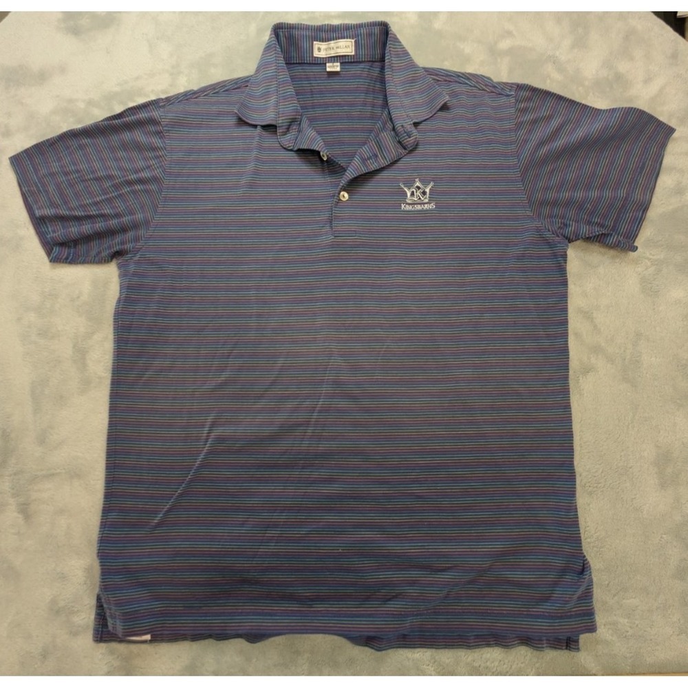 Peter Millar Kingsbarns Golf Polo Shirt Mens S Blue Striped Cotton Short Sleeve